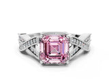 White gold Fancy Pink Asscher Cut Cut Diamond Twisted Band with Milgrain Pave Setting and Four-Prong Setting