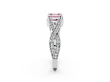 White gold Fancy Pink Asscher Cut Cut Diamond Twisted Band with Milgrain Pave Setting and Four-Prong Setting_2