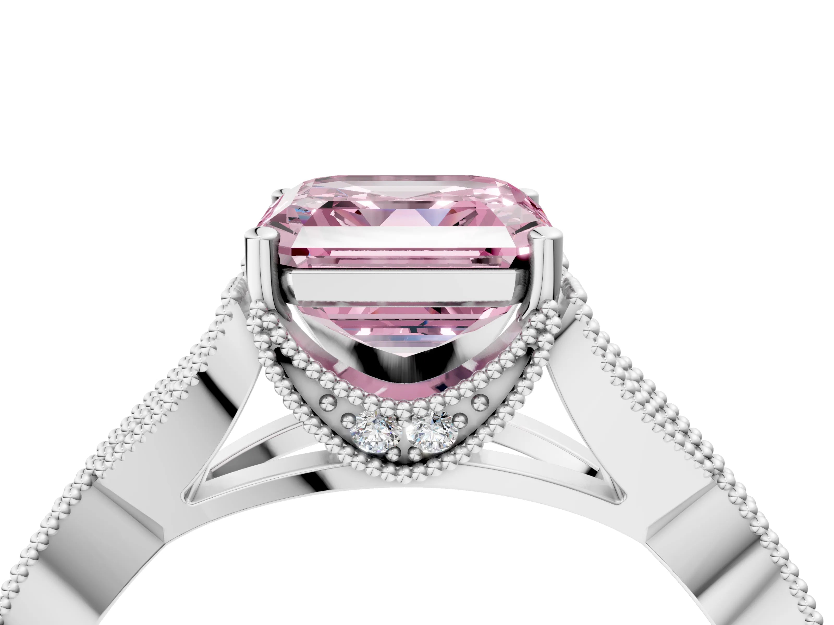 White gold Fancy Pink Asscher Cut Cut Diamond Twisted Band with Milgrain Pave Setting and Four-Prong Setting_4