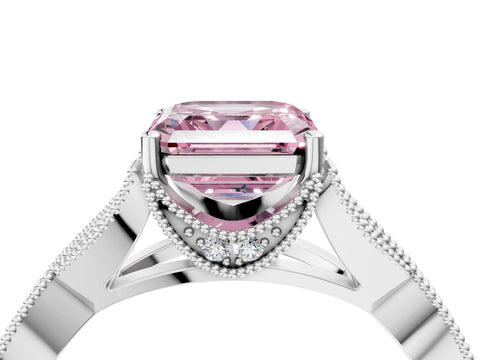 White gold Fancy Pink Asscher Cut Cut Diamond Twisted Band with Milgrain Pave Setting and Four-Prong Setting_4