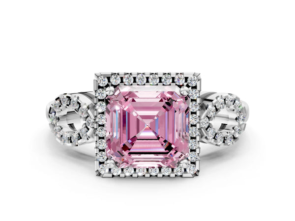 White Gold Asscher Cut Pave Infinity Halo Engagement Ring Setting for Fancy Pink Center