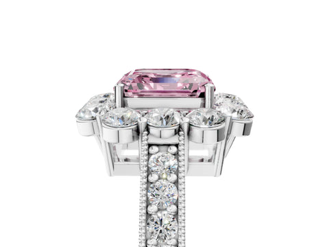 White gold Fancy Pink Asscher Cut Cut Halo Diamond Pavé Engagement Ring with Milgrain Detailing_11