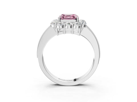 White gold Fancy Pink Asscher Cut Cut Halo Diamond Pavé Engagement Ring with Milgrain Detailing_15