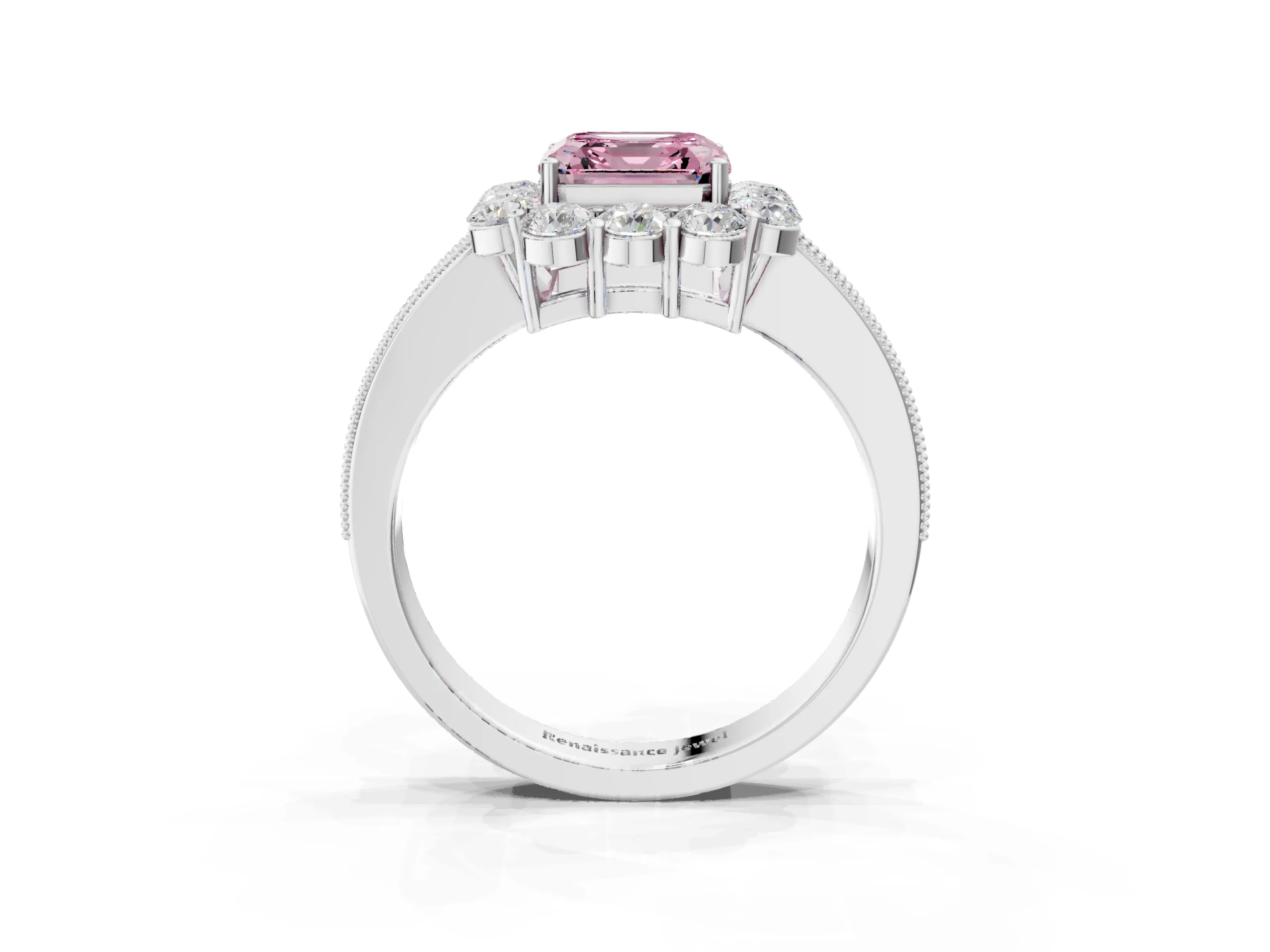 White gold Fancy Pink Asscher Cut Cut Halo Diamond Pavé Engagement Ring with Milgrain Detailing_25