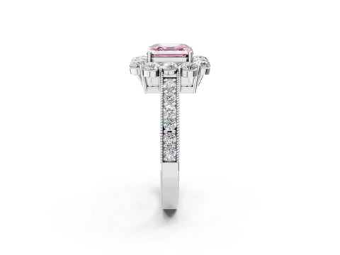 White gold Fancy Pink Asscher Cut Cut Halo Diamond Pavé Engagement Ring with Milgrain Detailing_26