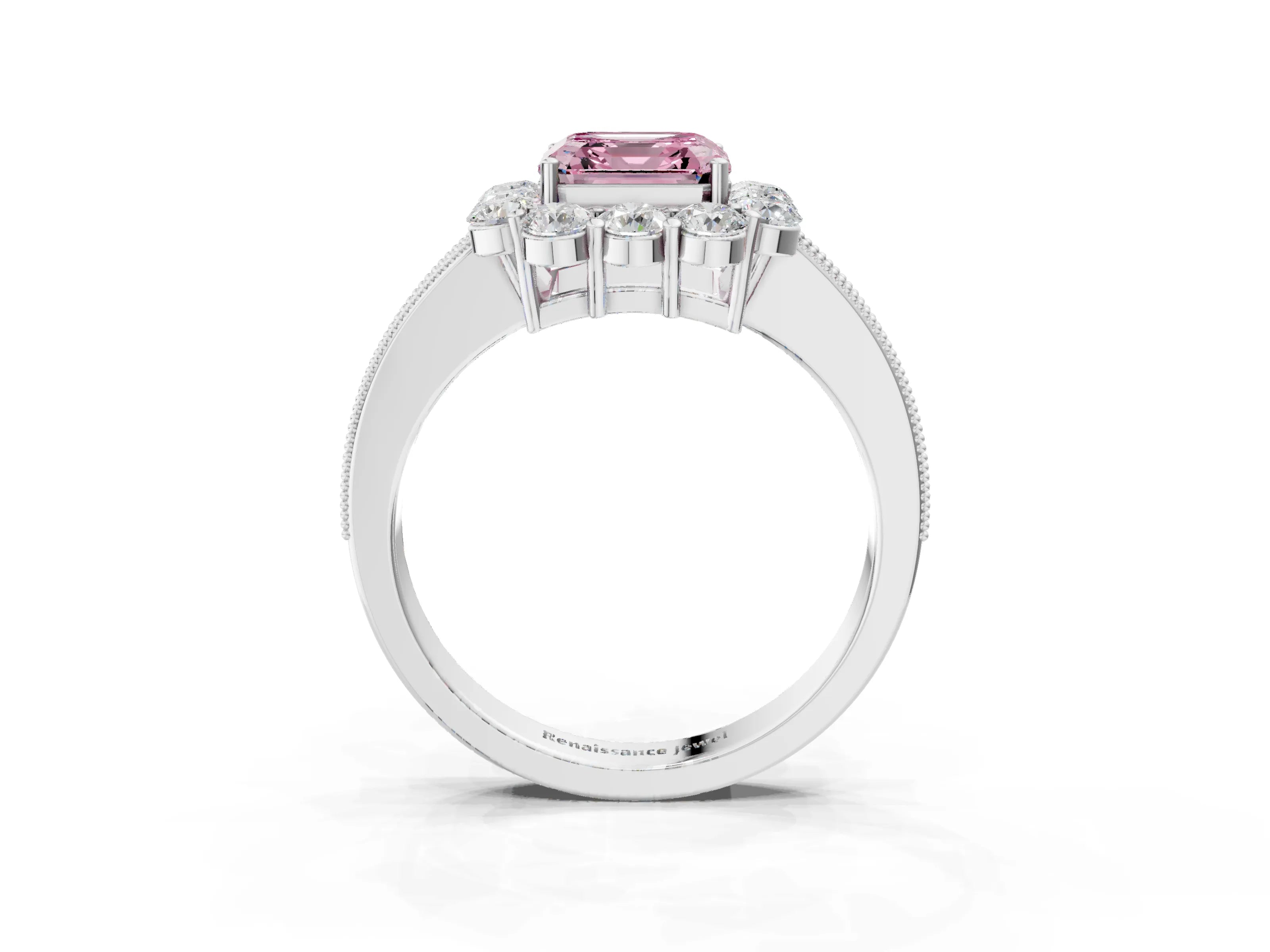 White gold Fancy Pink Asscher Cut Cut Halo Diamond Pavé Engagement Ring with Milgrain Detailing_37