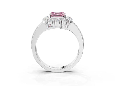 White gold Fancy Pink Asscher Cut Cut Halo Diamond Pavé Engagement Ring with Milgrain Detailing_37