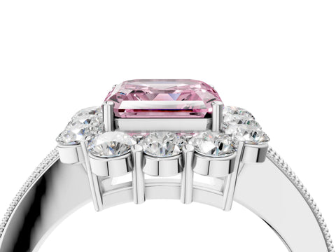 White gold Fancy Pink Asscher Cut Cut Halo Diamond Pavé Engagement Ring with Milgrain Detailing_38