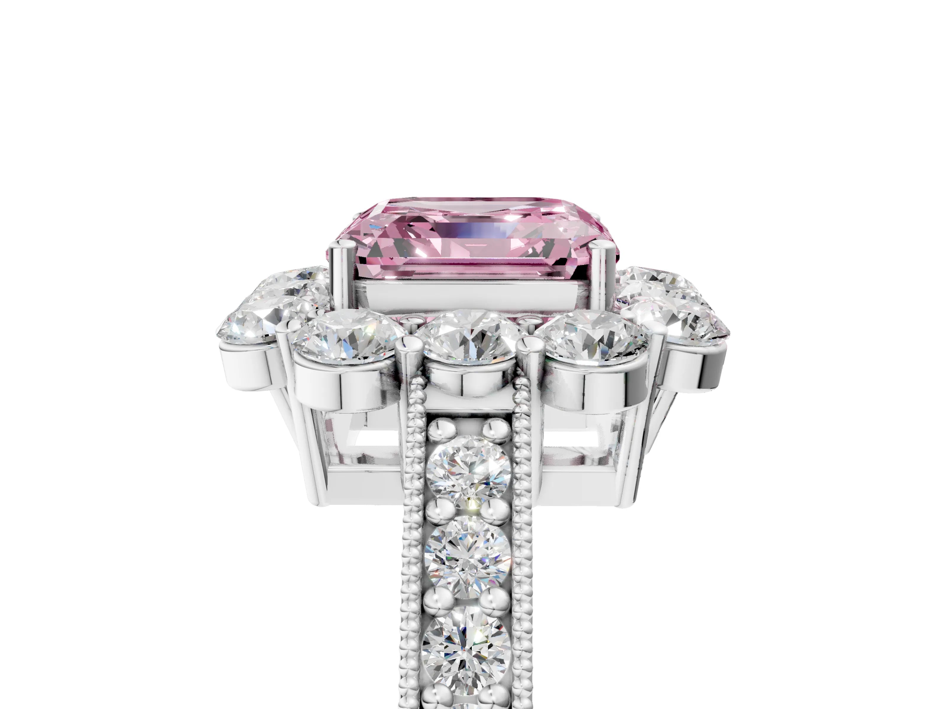 White gold Fancy Pink Asscher Cut Cut Halo Diamond Pavé Engagement Ring with Milgrain Detailing_39