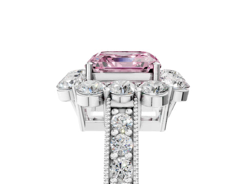 White gold Fancy Pink Asscher Cut Cut Halo Diamond Pavé Engagement Ring with Milgrain Detailing_39