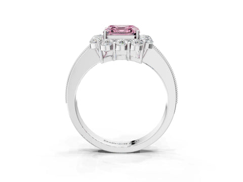 White gold Fancy Pink Asscher Cut Cut Halo Diamond Pavé Engagement Ring with Milgrain Detailing_3