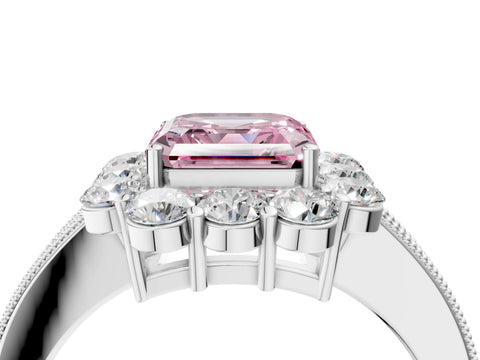 White gold Fancy Pink Asscher Cut Cut Halo Diamond Pavé Engagement Ring with Milgrain Detailing_4