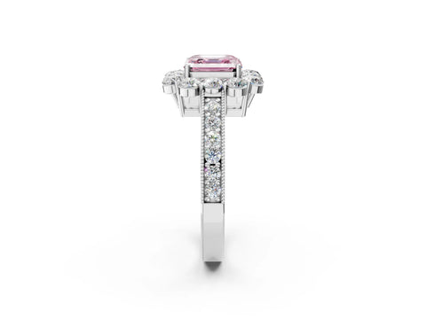 White gold Fancy Pink Asscher Cut Cut Halo Diamond Pavé Engagement Ring with Milgrain Detailing_50