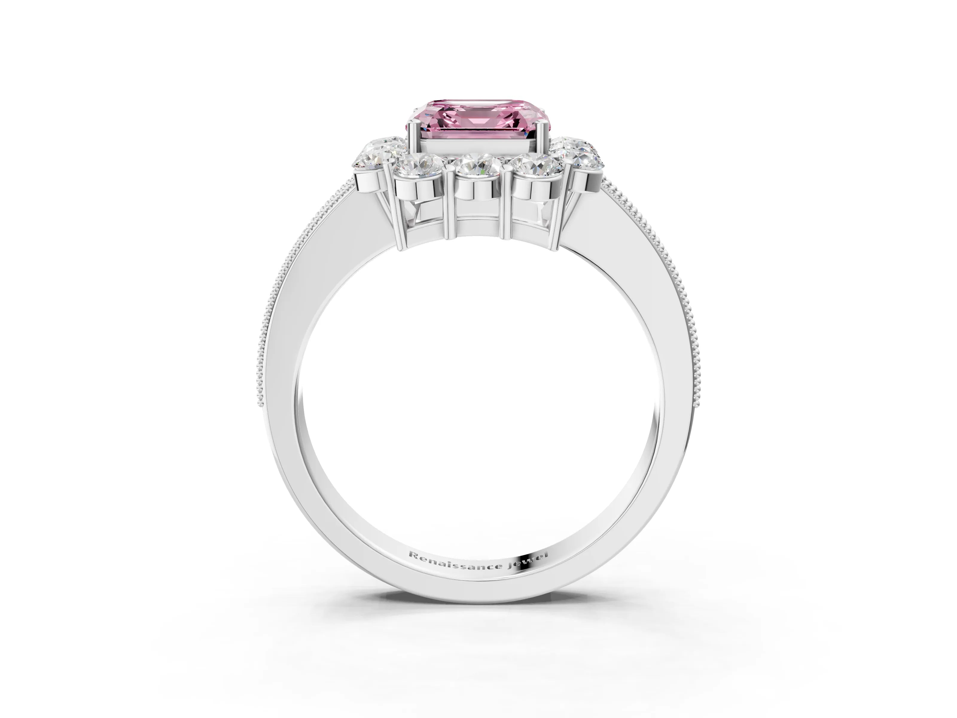 White gold Fancy Pink Asscher Cut Cut Halo Diamond Pavé Engagement Ring with Milgrain Detailing_51