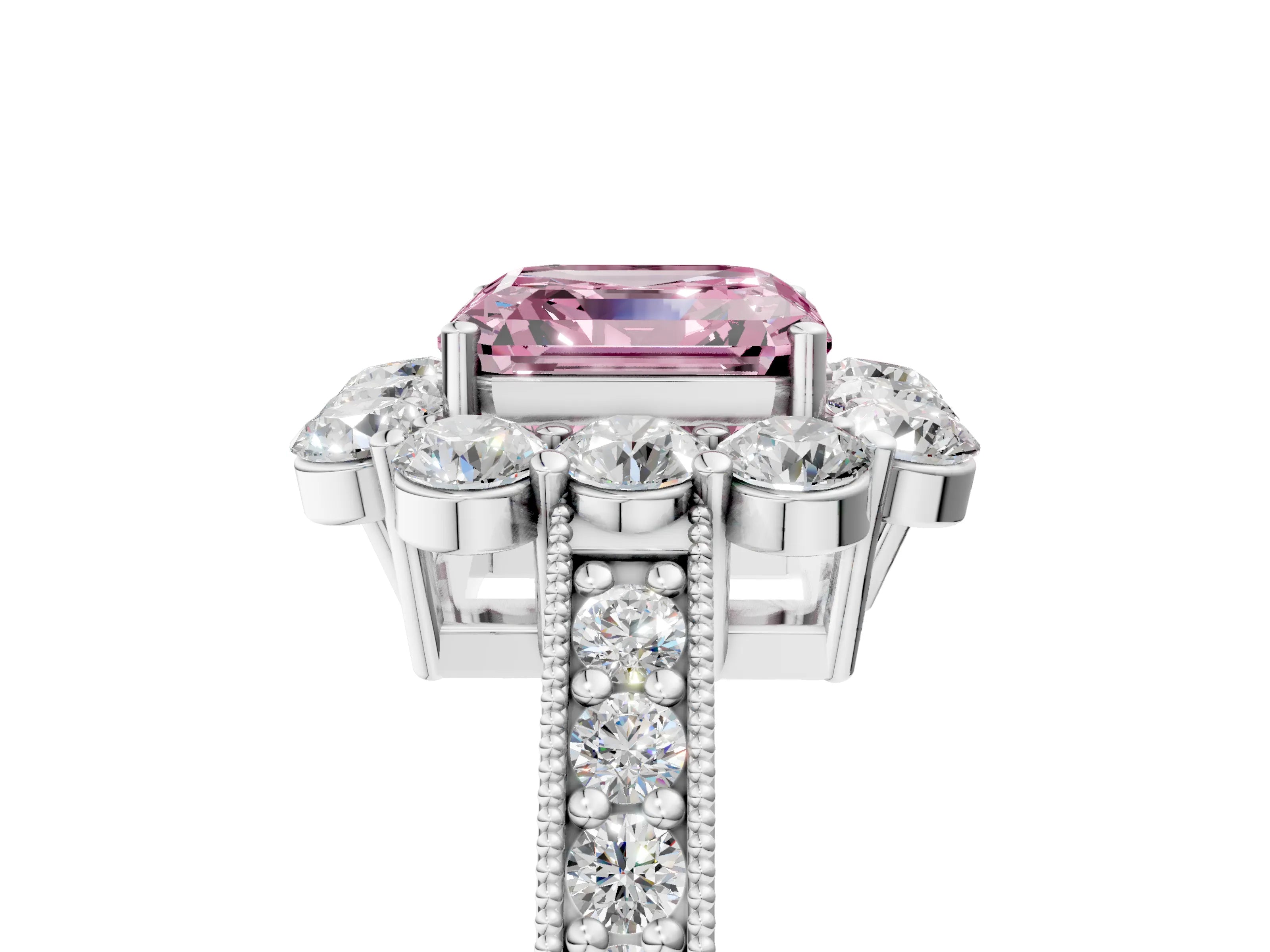 White gold Fancy Pink Asscher Cut Cut Halo Diamond Pavé Engagement Ring with Milgrain Detailing_51