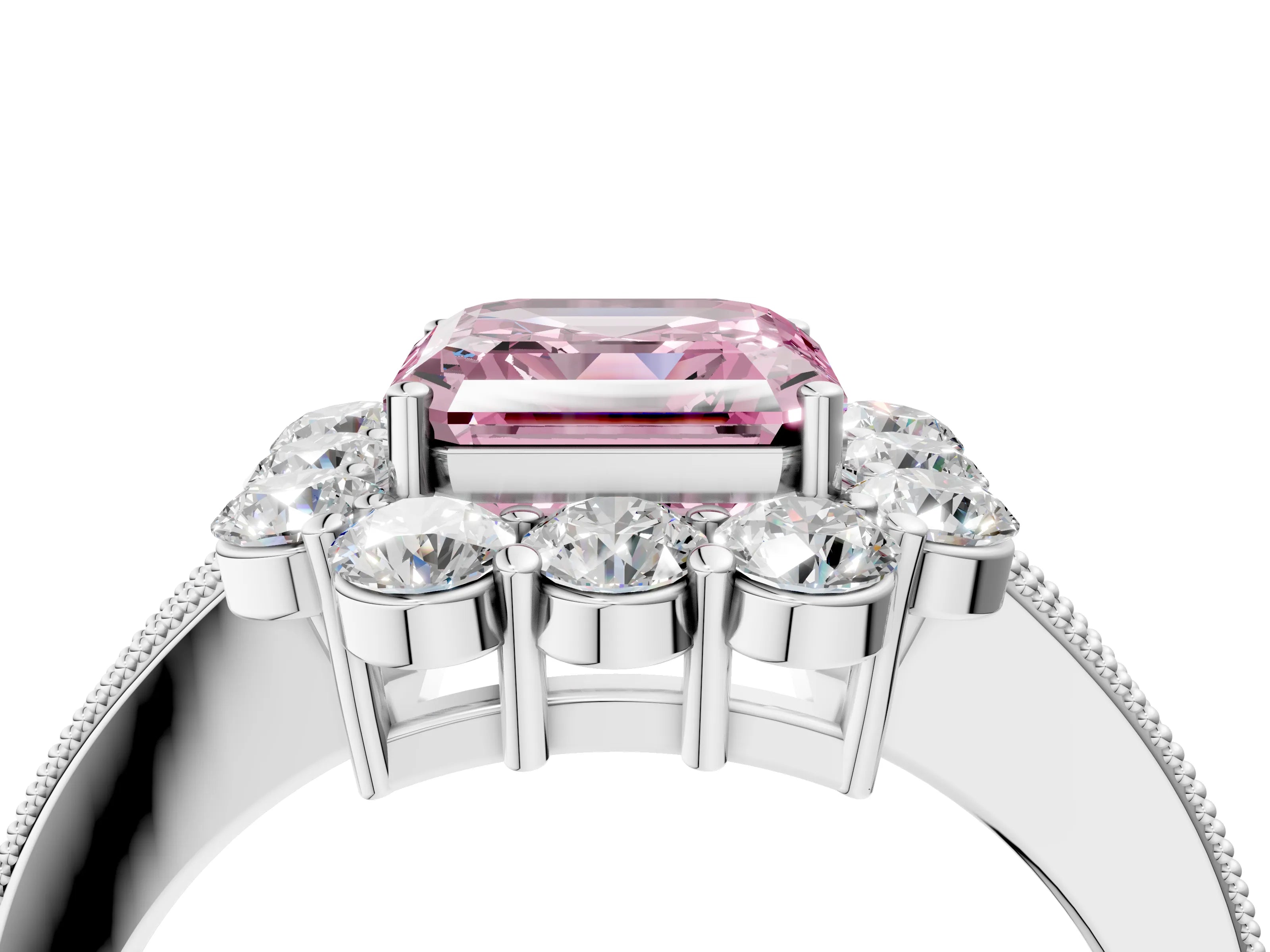 White gold Fancy Pink Asscher Cut Cut Halo Diamond Pavé Engagement Ring with Milgrain Detailing_52