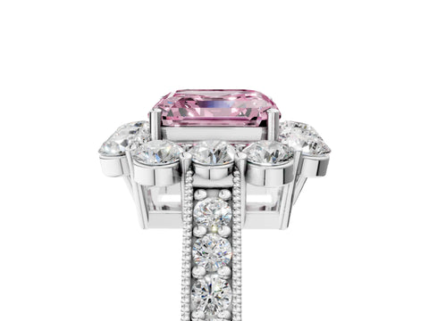 White gold Fancy Pink Asscher Cut Cut Halo Diamond Pavé Engagement Ring with Milgrain Detailing_53