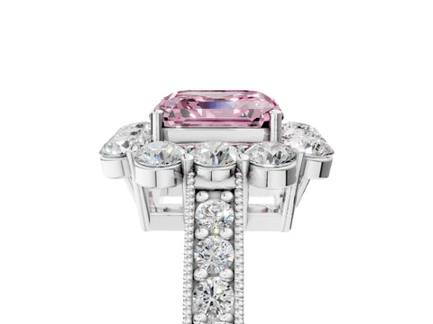 White gold Fancy Pink Asscher Cut Cut Halo Diamond Pavé Engagement Ring with Milgrain Detailing_5