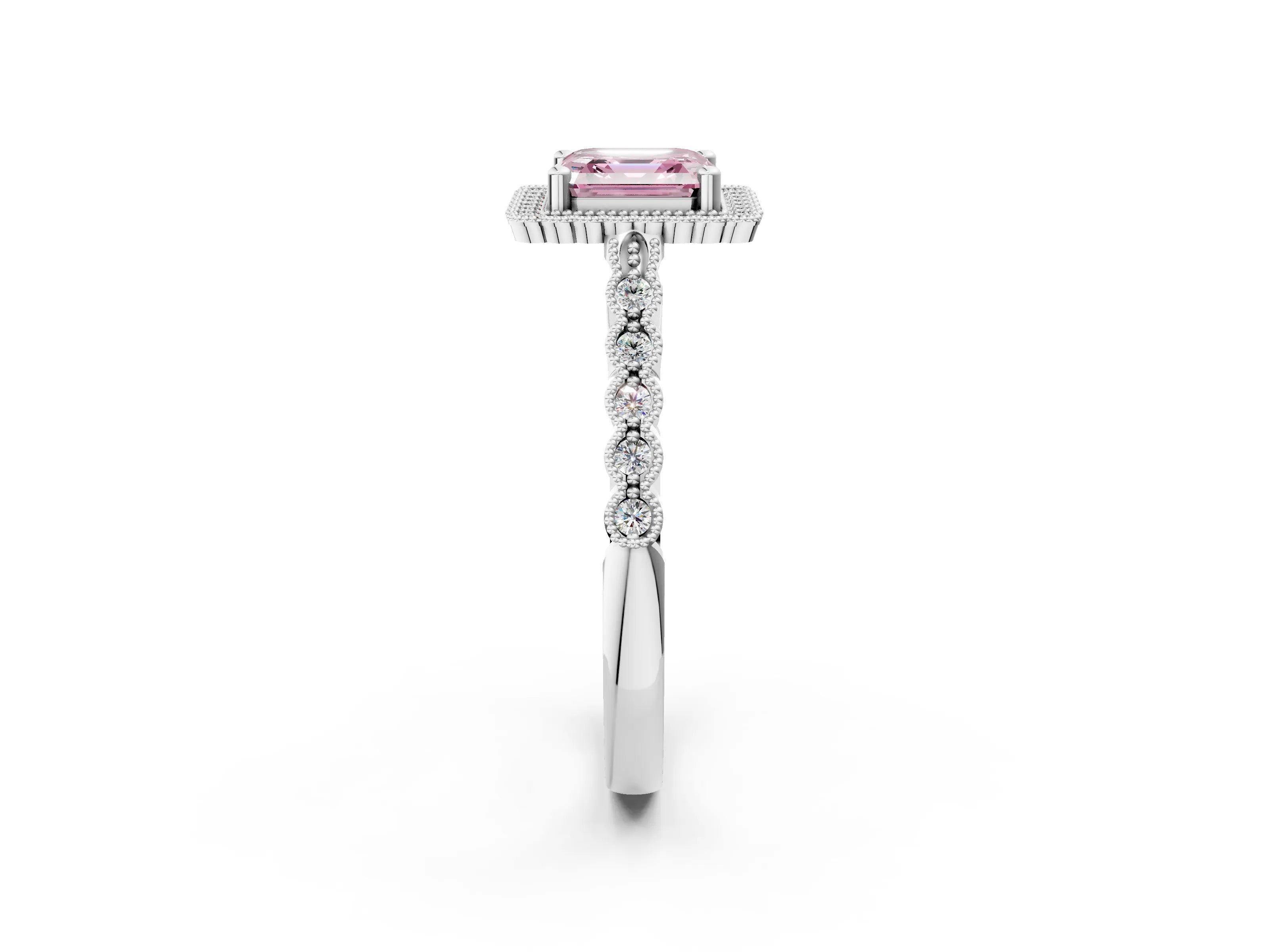 White gold Fancy Pink Asscher Cut Cut Halo Pavé Solitaire Ring with Milgrain Band_14