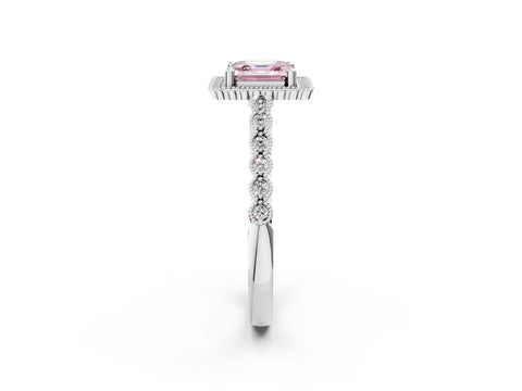 White gold Fancy Pink Asscher Cut Cut Halo Pavé Solitaire Ring with Milgrain Band_14