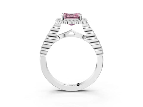 White gold Fancy Pink Asscher Cut Cut Halo Pavé Solitaire Ring with Milgrain Band_15