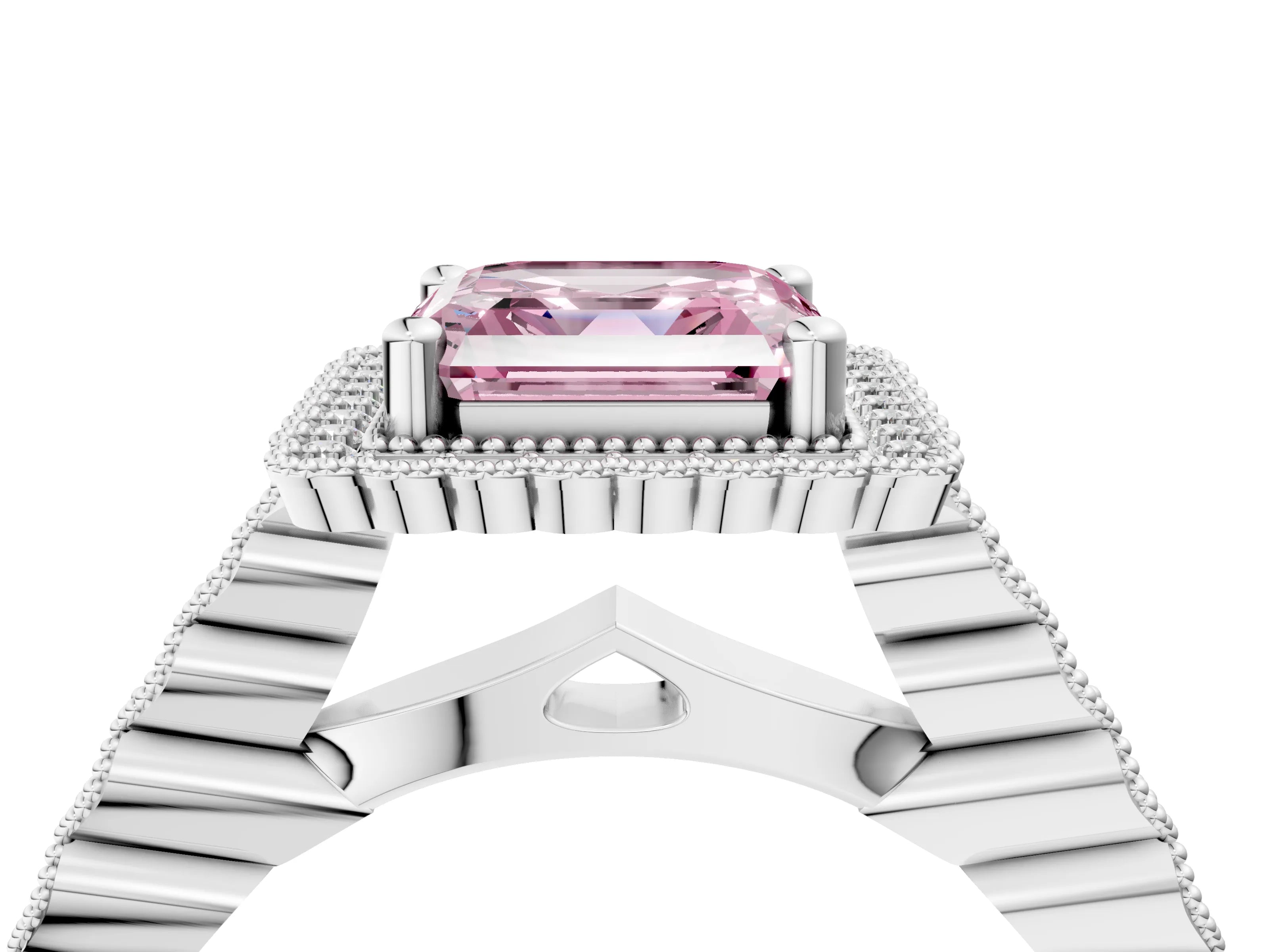 White gold Fancy Pink Asscher Cut Cut Halo Pavé Solitaire Ring with Milgrain Band_16