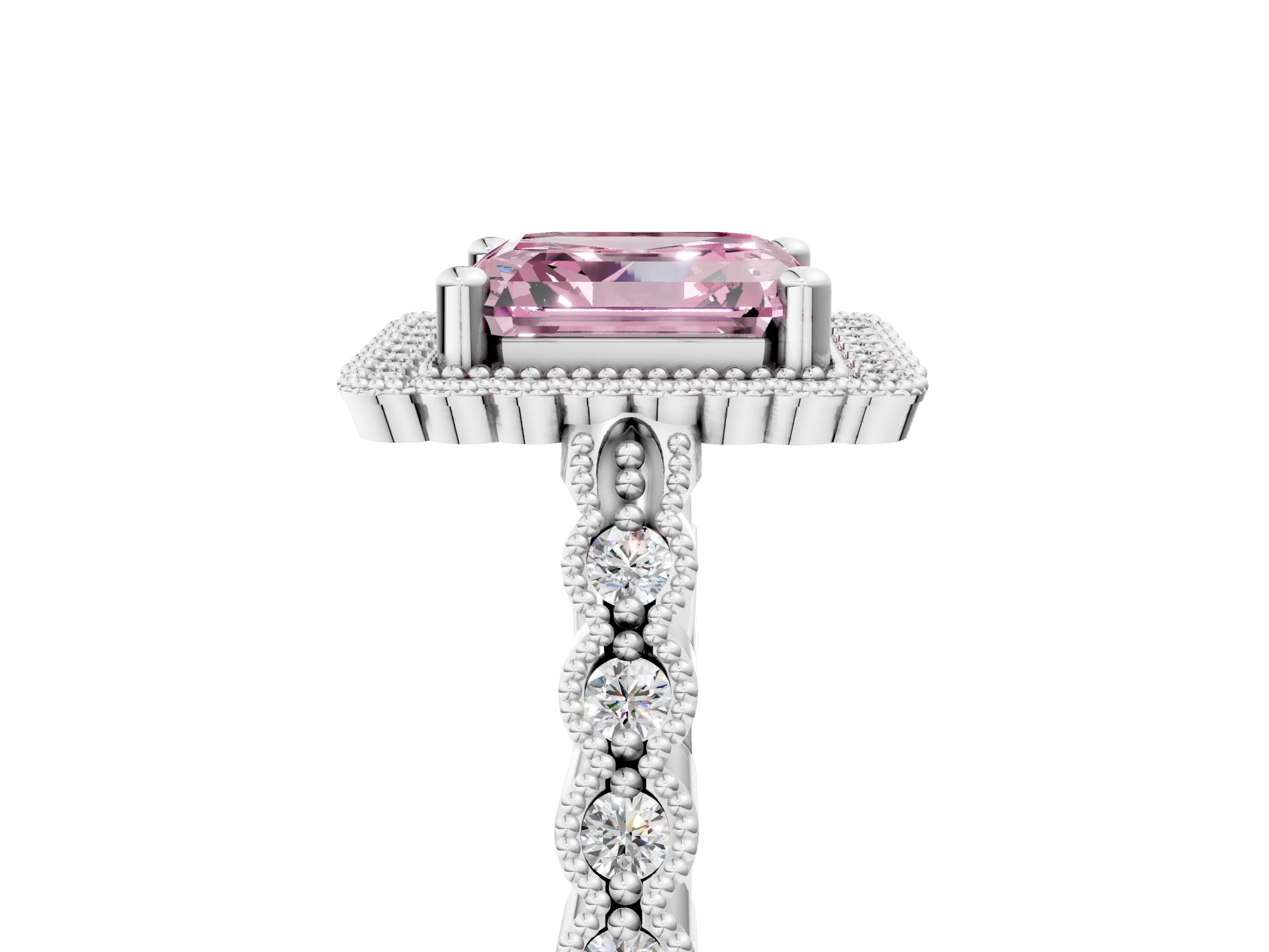 White gold Fancy Pink Asscher Cut Cut Halo Pavé Solitaire Ring with Milgrain Band_17