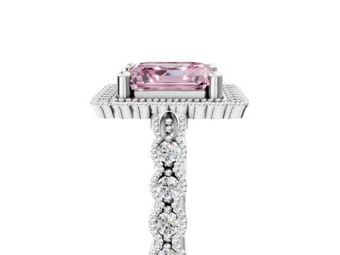 White gold Fancy Pink Asscher Cut Cut Halo Pavé Solitaire Ring with Milgrain Band_17
