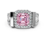 White gold Fancy Pink Asscher Cut Cut Halo Split Shank Prong Set Ring