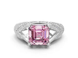 White gold Fancy Pink Asscher Cut Cut Milgrain Pave Diamond Engagement Ring with Four-Prong Setting_15