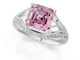 White gold Fancy Pink Asscher Cut Cut Milgrain Pave Diamond Engagement Ring with Four-Prong Setting_16