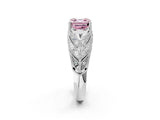 White gold Fancy Pink Asscher Cut Cut Milgrain Pave Diamond Engagement Ring with Four-Prong Setting_17