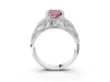 White gold Fancy Pink Asscher Cut Cut Milgrain Pave Diamond Engagement Ring with Four-Prong Setting_18