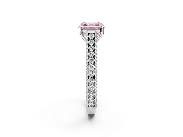 Platinum Asscher Cut Vintage Pave Engagement Ring Setting for Fancy Pink Center
