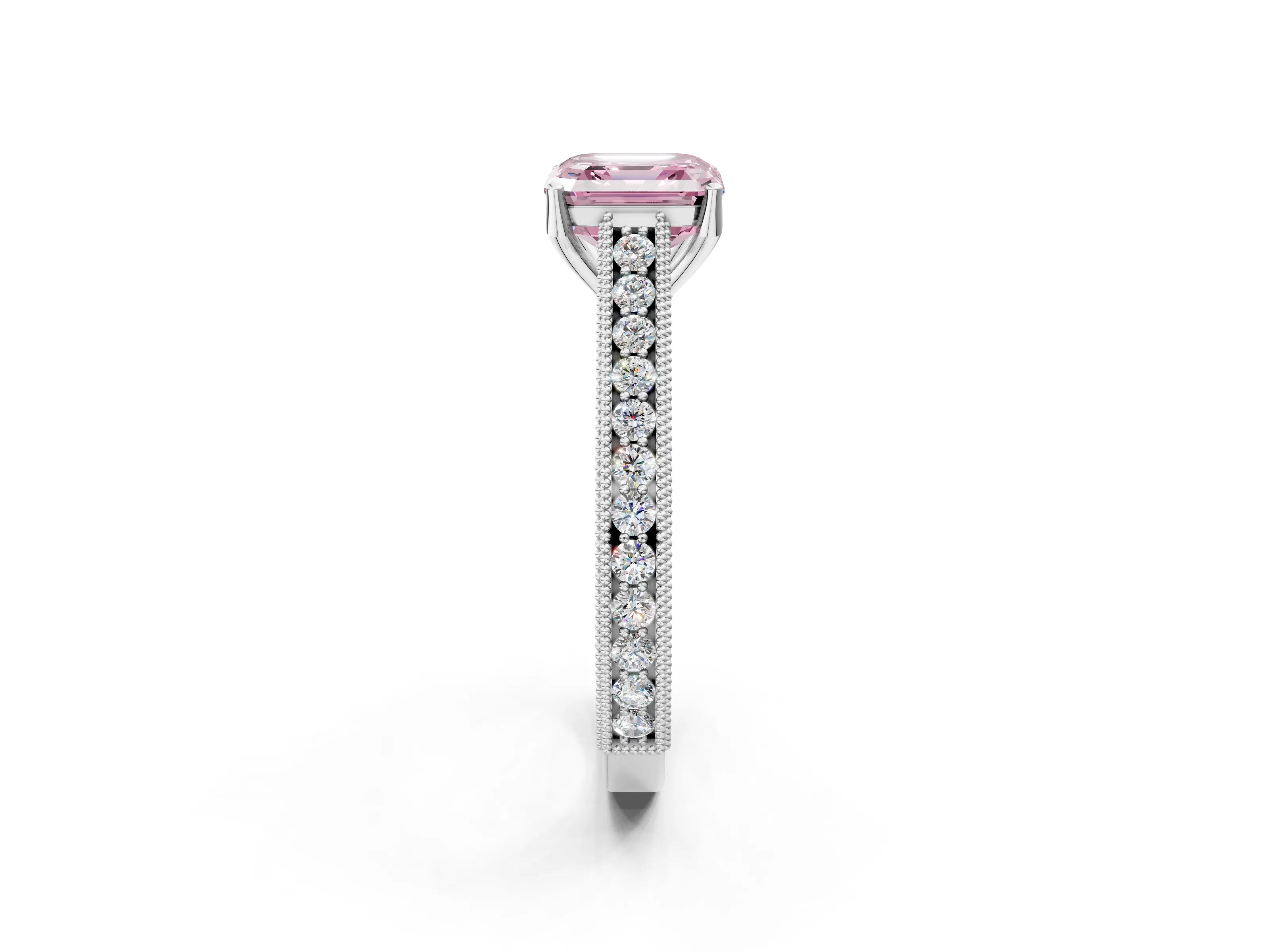 White gold Fancy Pink Asscher Cut Cut Pave Band Milgrain Solitaire Ring_2