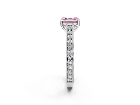 White gold Fancy Pink Asscher Cut Cut Pave Band Milgrain Solitaire Ring_2