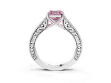 White gold Fancy Pink Asscher Cut Cut Pave Band Milgrain Solitaire Ring_3