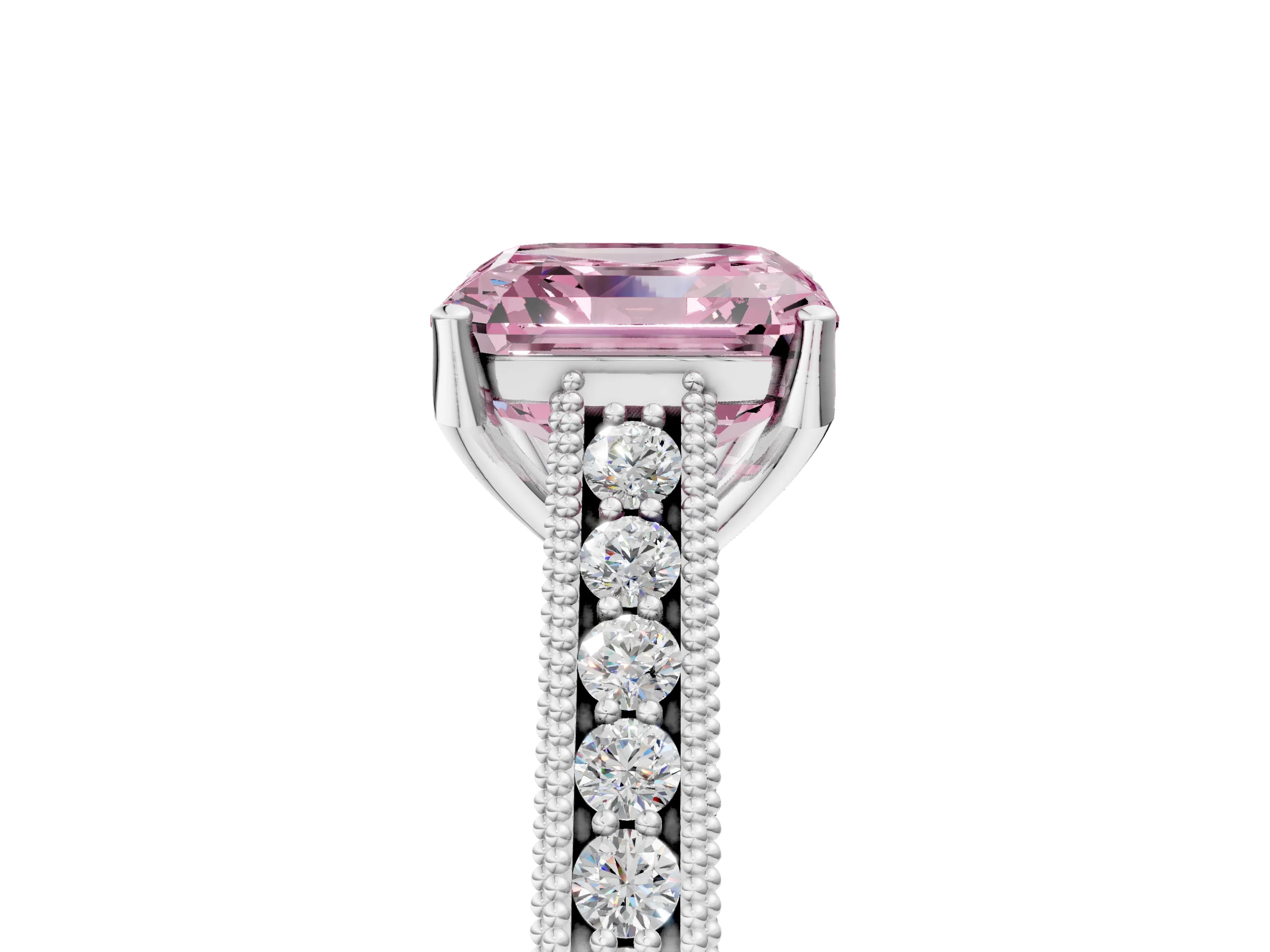 White gold Fancy Pink Asscher Cut Cut Pave Band Milgrain Solitaire Ring_5