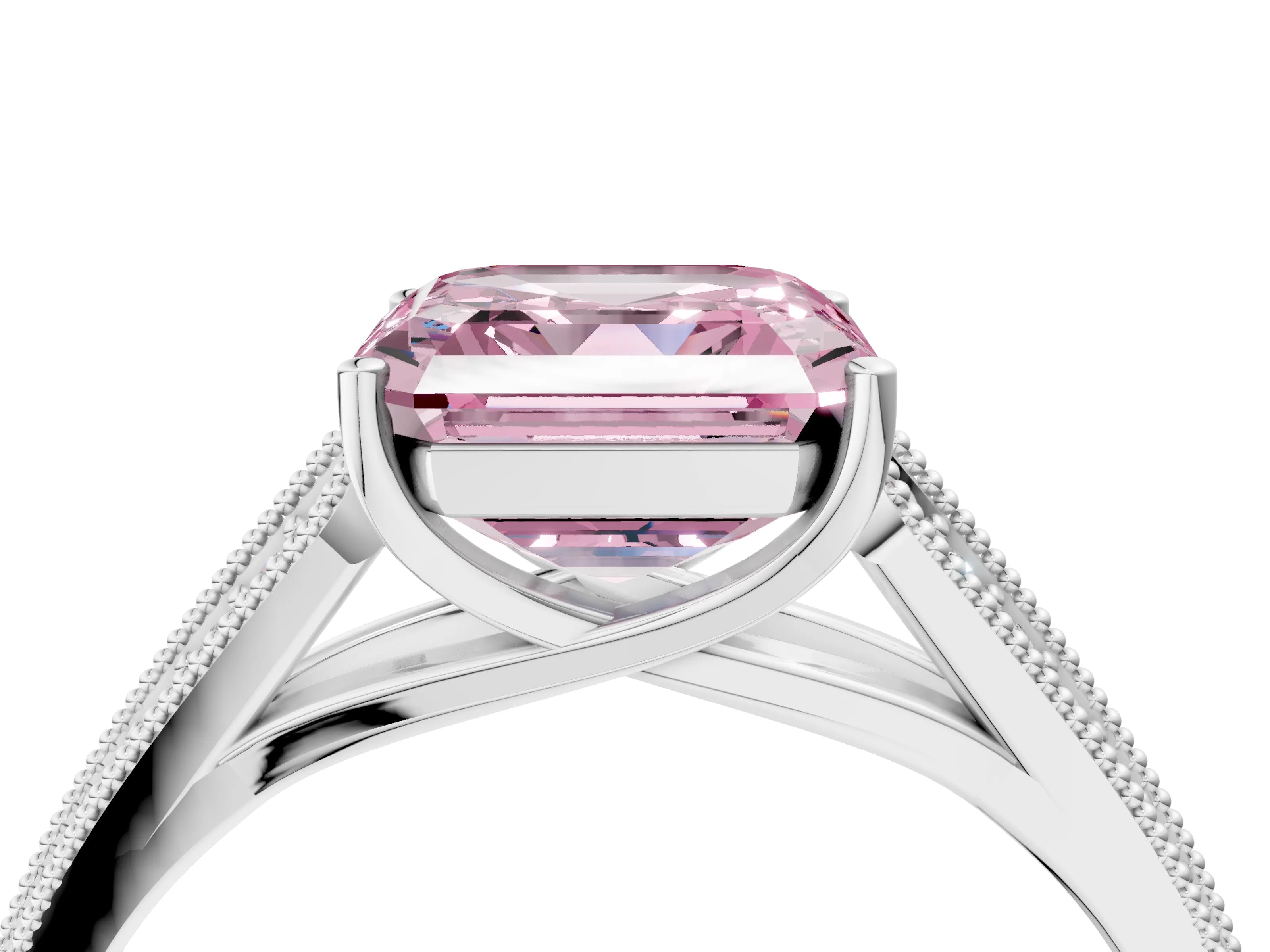White gold Fancy Pink Asscher Cut Cut Pave Split Shank Engagement Ring with Four-Prong Setting_16