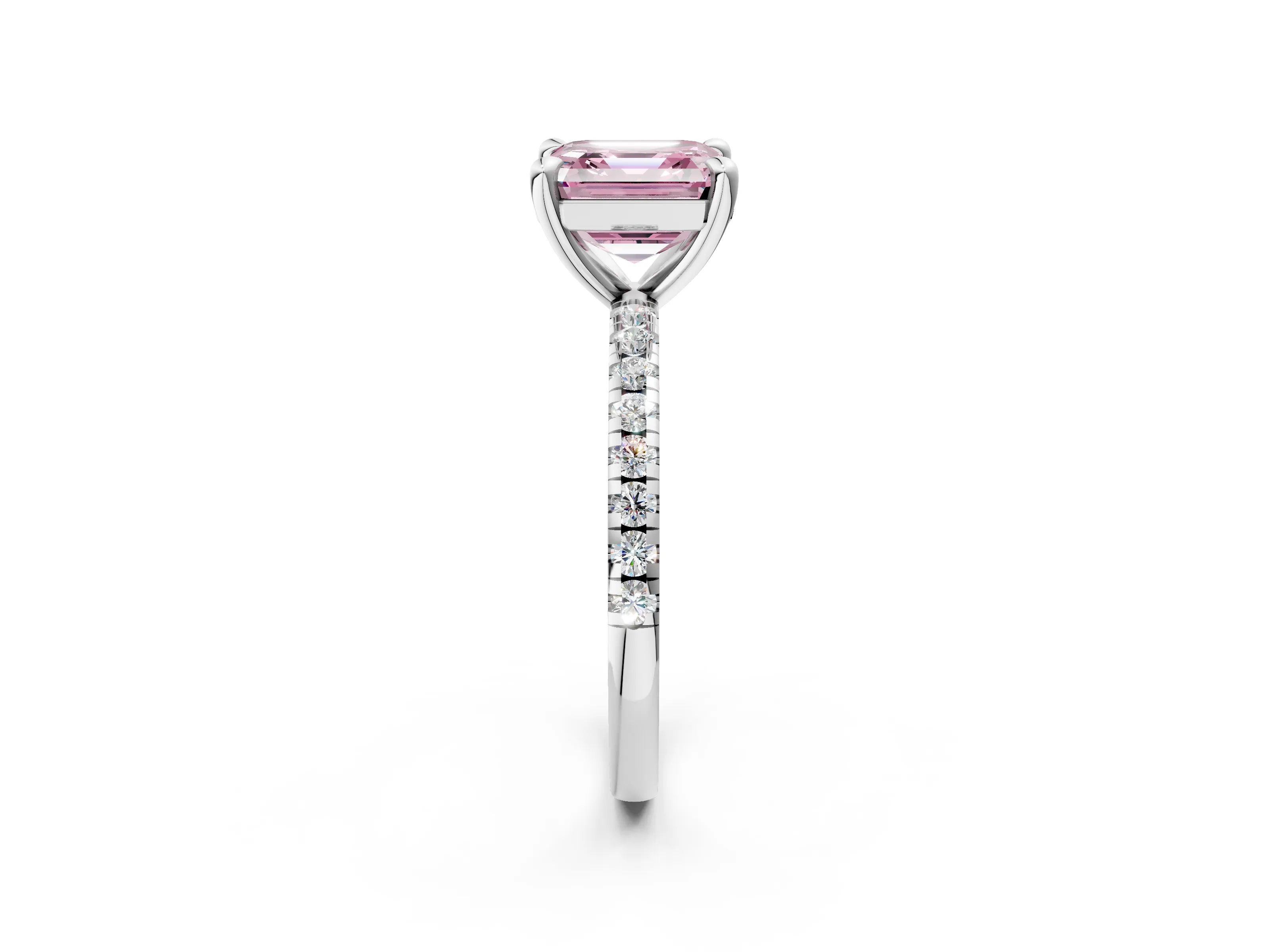 White gold Fancy Pink Asscher Cut Diamond Brilliant Solitaire Ring with Pavé Band and Four-Prong Setting_2