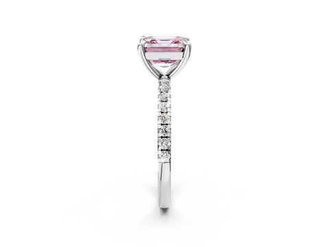 White gold Fancy Pink Asscher Cut Diamond Brilliant Solitaire Ring with Pavé Band and Four-Prong Setting_2