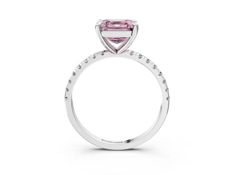 White gold Fancy Pink Asscher Cut Diamond Brilliant Solitaire Ring with Pavé Band and Four-Prong Setting_3