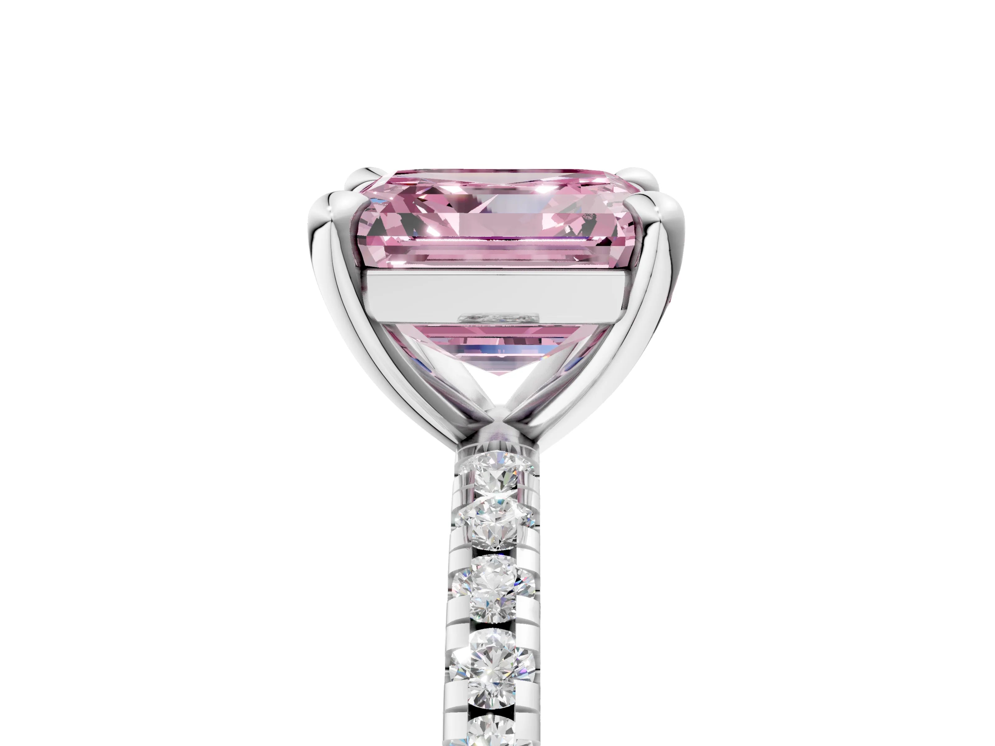 White gold Fancy Pink Asscher Cut Diamond Brilliant Solitaire Ring with Pavé Band and Four-Prong Setting_5