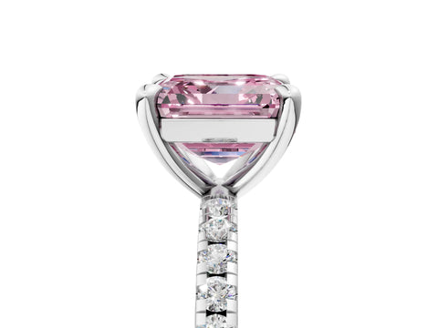 White gold Fancy Pink Asscher Cut Diamond Brilliant Solitaire Ring with Pavé Band and Four-Prong Setting_5