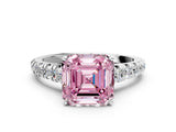 White gold Fancy Pink Asscher Cut Diamond Cathedral Solitaire Ring with Round  Pavé Band_82