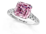 White gold Fancy Pink Asscher Cut Diamond Cathedral Solitaire Ring with Round  Pavé Band_83
