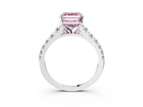 White gold Fancy Pink Asscher Cut Diamond Cathedral Solitaire Ring with Round  Pavé Band_85