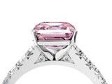White gold Fancy Pink Asscher Cut Diamond Cathedral Solitaire Ring with Round  Pavé Band_86