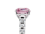 White gold Fancy Pink Asscher Cut Diamond Cathedral Solitaire Ring with Round  Pavé Band_87