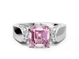 White gold Fancy Pink Asscher Cut Diamond Channel Set Solitaire Ring with Four-Prong Setting_12